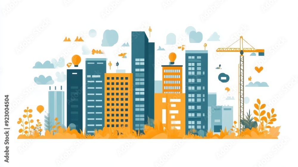 A city skyline with a crane in the background A city skyline with a crane in the background
