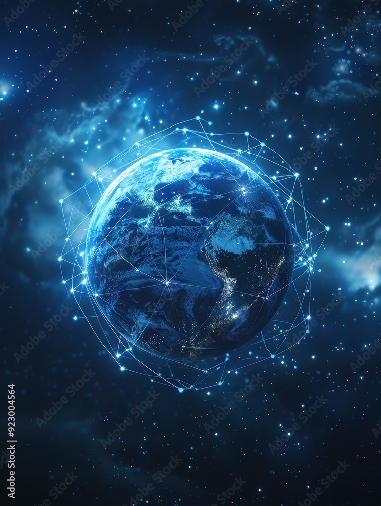 Fototapeta premium A blue planet with a network of lines surrounding it