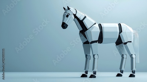 A futuristic robotic horse stands elegantly against a minimalist background, showcasing innovation in design and technology.