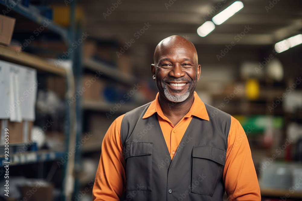 middle aged black man wearing work attire in warehouse setting middle aged black man wearing work attire in warehouse setting