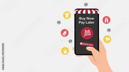 Man using a smartphone for online shopping with payment later. Buy now pay later online shopping concept.