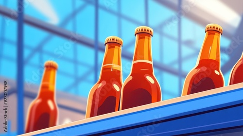 Discover the art of brewing with our detailed illustration of a modern production line for brown glass beer bottles. photo