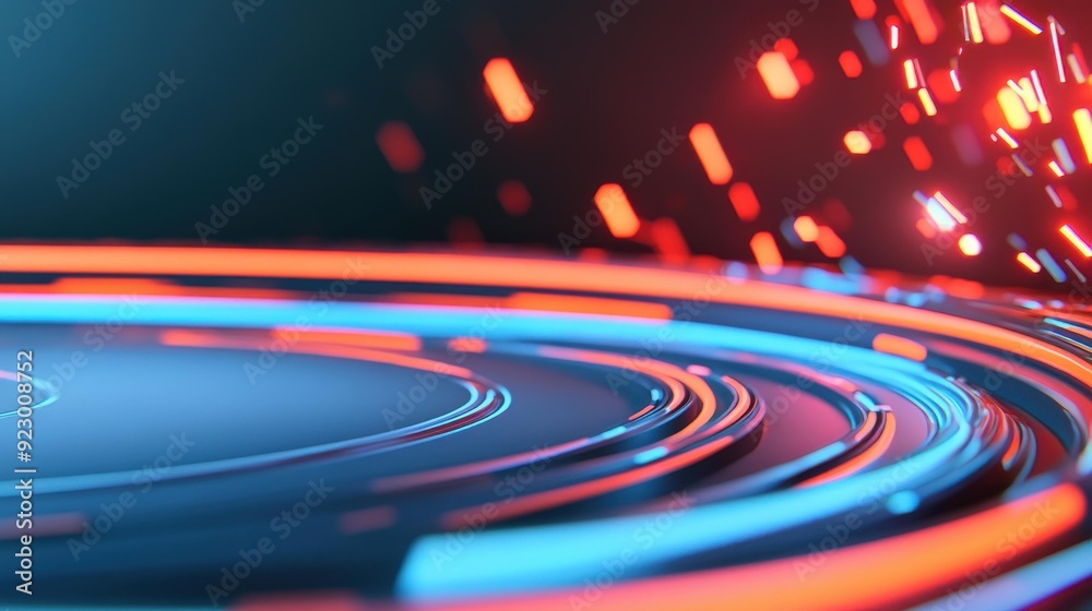 Experience a thrilling 3D race on a futuristic track, illuminated by vibrant neon lights against a dark backdrop. Experience a thrilling 3D race on a futuristic track, illuminated by vibrant neon lights against a dark backdrop.