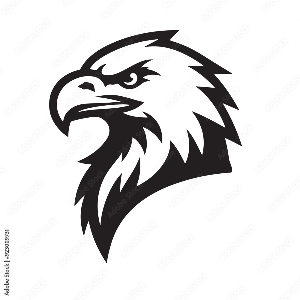 A striking black and white vector illustration of an eagle's head, its fierce gaze fixed with unwavering determination. A striking black and white vector illustration of an eagle's head, its fierce gaze fixed with unwavering determination.