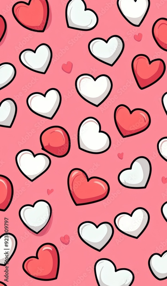 A charming flat design featuring a pattern of small hearts on a soft pink backdrop, perfect for sweet decor. A charming flat design featuring a pattern of small hearts on a soft pink backdrop, perfect for sweet decor.