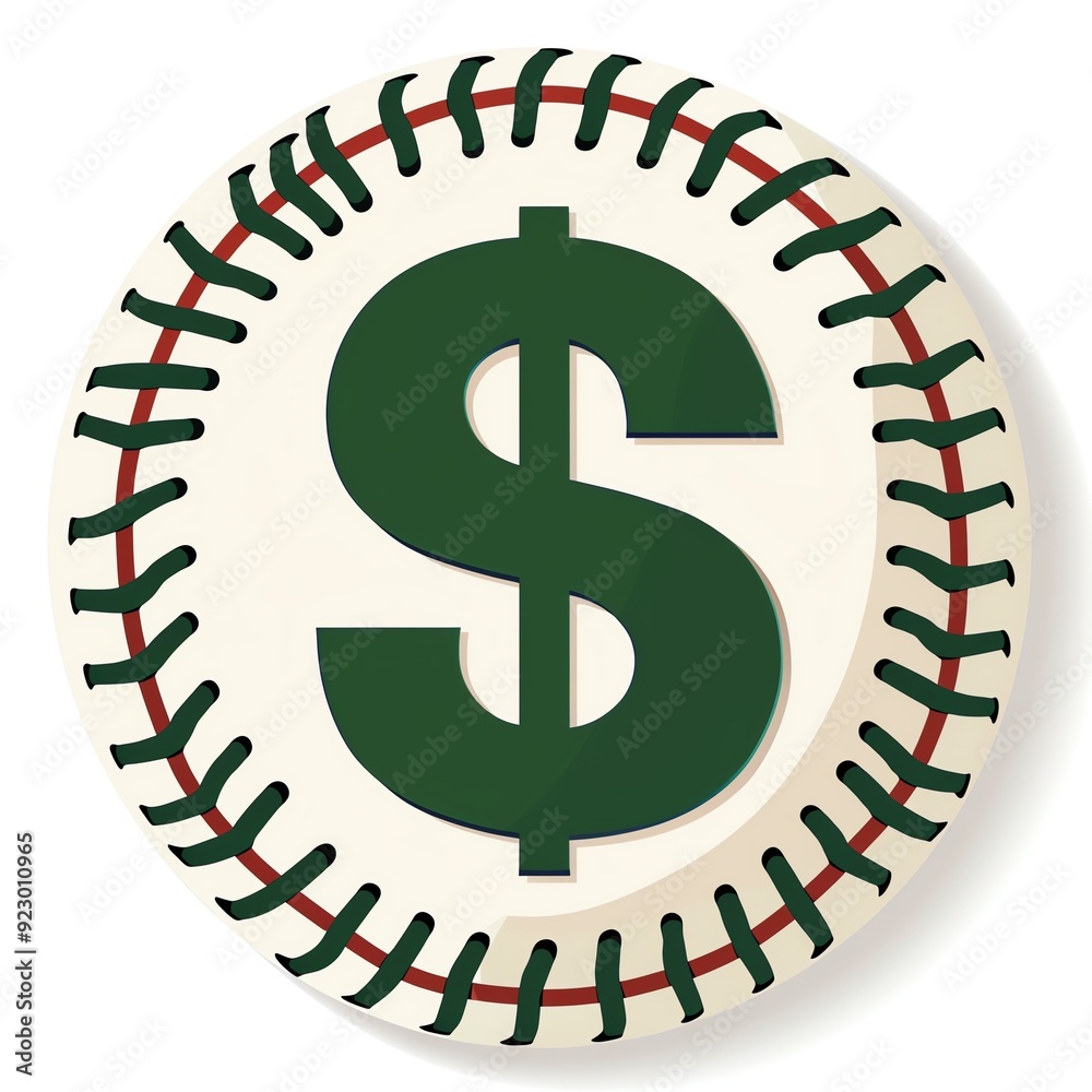 Illustration of a dollar sign inside a baseball. Ideal for financial topics related to sports, investments, and business in athletics. Illustration of a dollar sign inside a baseball. Ideal for financial topics related to sports, investments, and business in athletics.