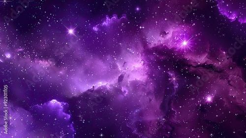 A purple starry sky background with stars and nebula in space, purple galaxy texture for design or print. Vector illustration, 