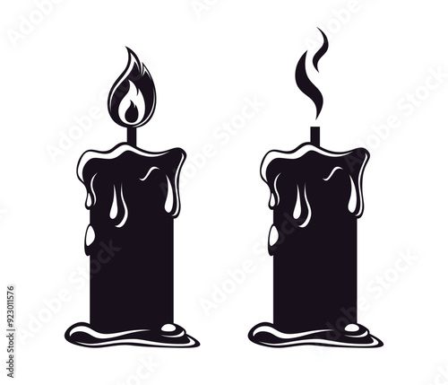 Spooky Candle with Melting Wax Silhouette Set, Halloween Graphics