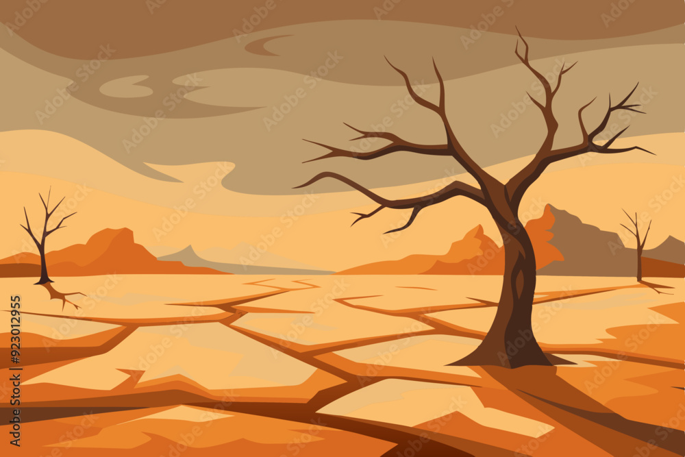 A hauntingly desolate landscape depicting the apocalypse of Earth art vector illustration A hauntingly desolate landscape depicting the apocalypse of Earth art vector illustration