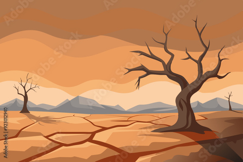 A hauntingly desolate landscape depicting the apocalypse of Earth art vector illustration