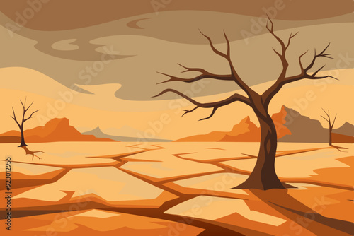 A hauntingly desolate landscape depicting the apocalypse of Earth art vector illustration