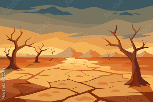 A hauntingly desolate landscape depicting the apocalypse of Earth art vector illustration