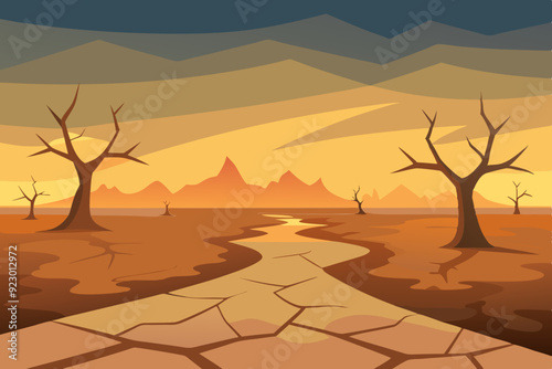 A hauntingly desolate landscape depicting the apocalypse of Earth art vector illustration
