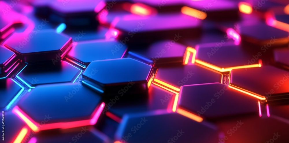 Abstract neon glowing hexagonal background. Abstract neon glowing hexagonal background.