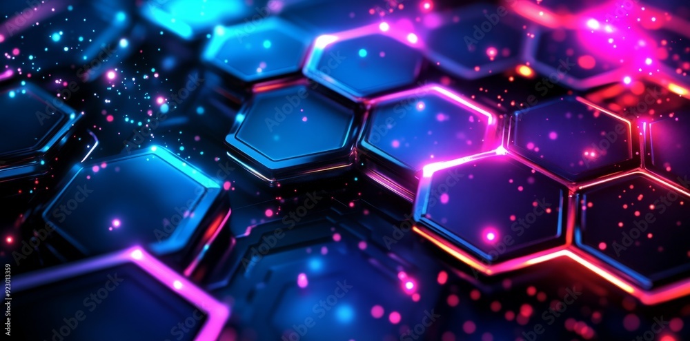 Abstract neon glowing hexagonal background. Abstract neon glowing hexagonal background.