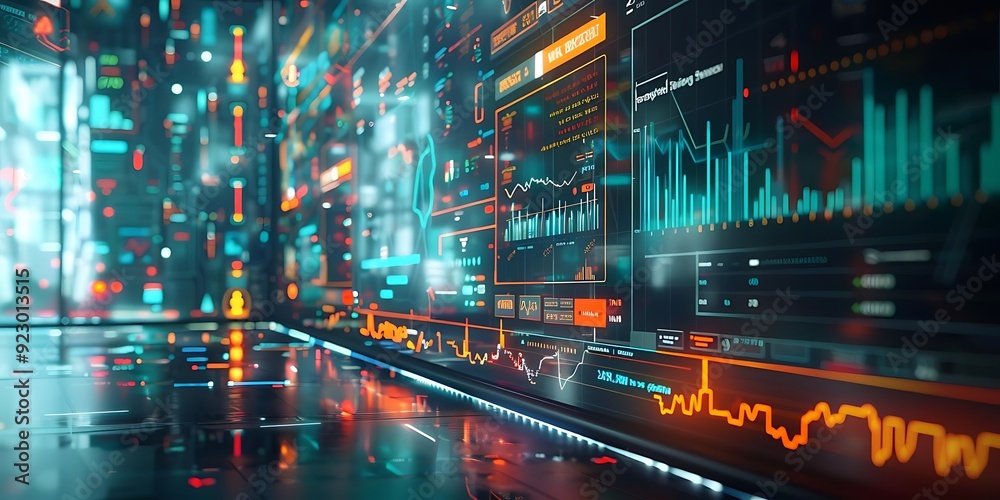 Futuristic Digital Interface with Data Visualization and Charts - 3D Illustration
