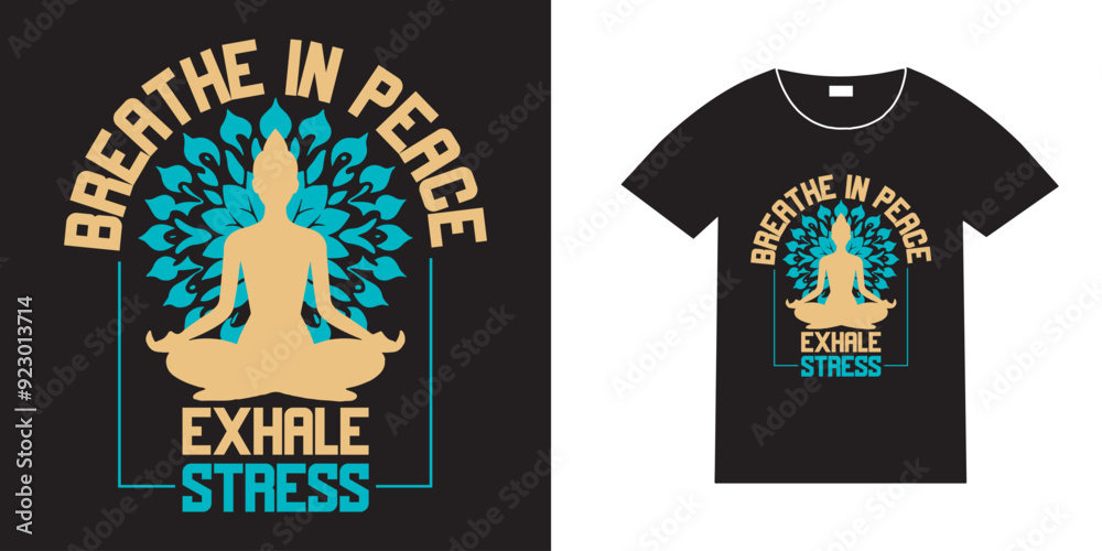 Breath in peace exhale stress, Yoga t-shirt, yoga t-shirt template, typography yoga t-shirt, vintage yoga t-shirt design, retro yoga t-shirt, women doing yoga t-shirt vector, motivational yoga quote