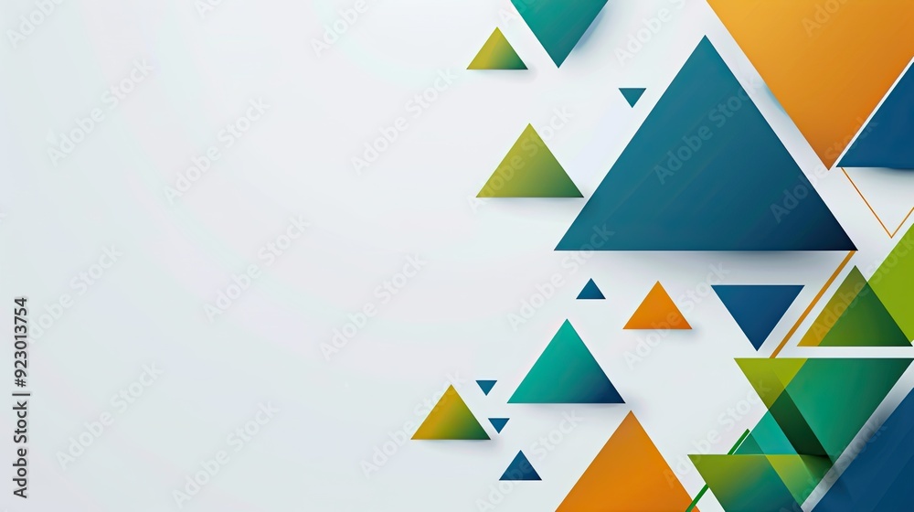 A simple vector graphic background with blue, green and orange triangles in the bottom right corner of an empty white rectangle, professional presentation style A simple vector graphic background with blue, green and orange triangles in the bottom right corner of an empty white rectangle, professional presentation style