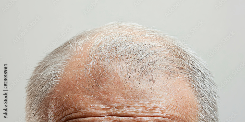 Close up on white hair from behind with baldness and signs of gray hair, generative AI Close up on white hair from behind with baldness and signs of gray hair, generative AI