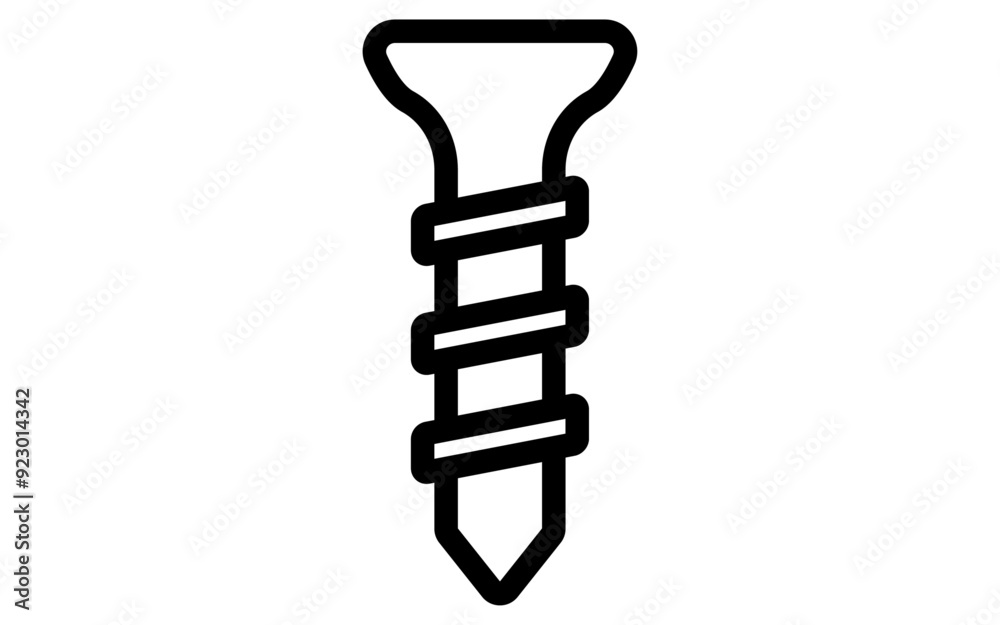 Tool icon with simple line drawing in black and white, screw Tool icon with simple line drawing in black and white, screw