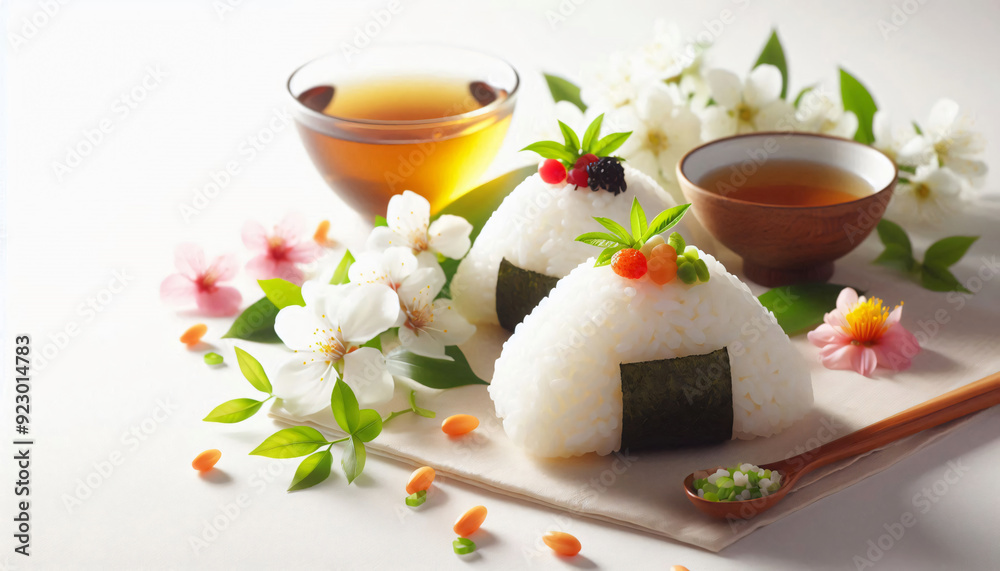 Illustration of Onigiri, rice balls, traditional Japanese dish Illustration of Onigiri, rice balls, traditional Japanese dish