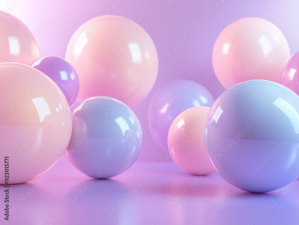 a 3D background featuring large, glossy pastel spheres
