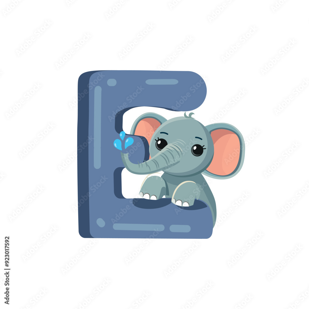 Fototapeta premium E is for elephant english alphabet upper case flashcard