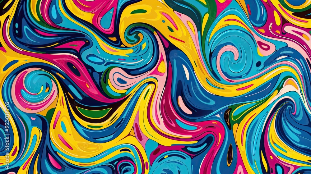 A vibrant and colorful pattern with swirling waves, perfect for creating an eye-catching background or texture in your design projects. A vibrant and colorful pattern with swirling waves, perfect for creating an eye-catching background or texture in your design projects.