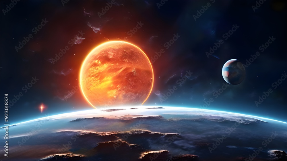 3D illustration of solar system and sun. High quality digital space art in 5K - realistic visualization 3D illustration of solar system and sun. High quality digital space art in 5K - realistic visualization