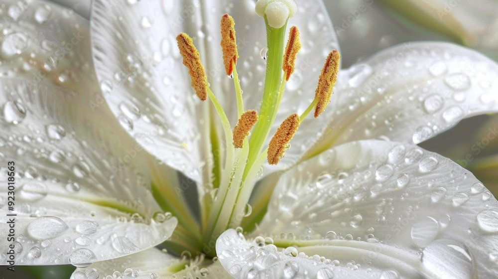 Fototapeta premium White Lily with Dew Drops