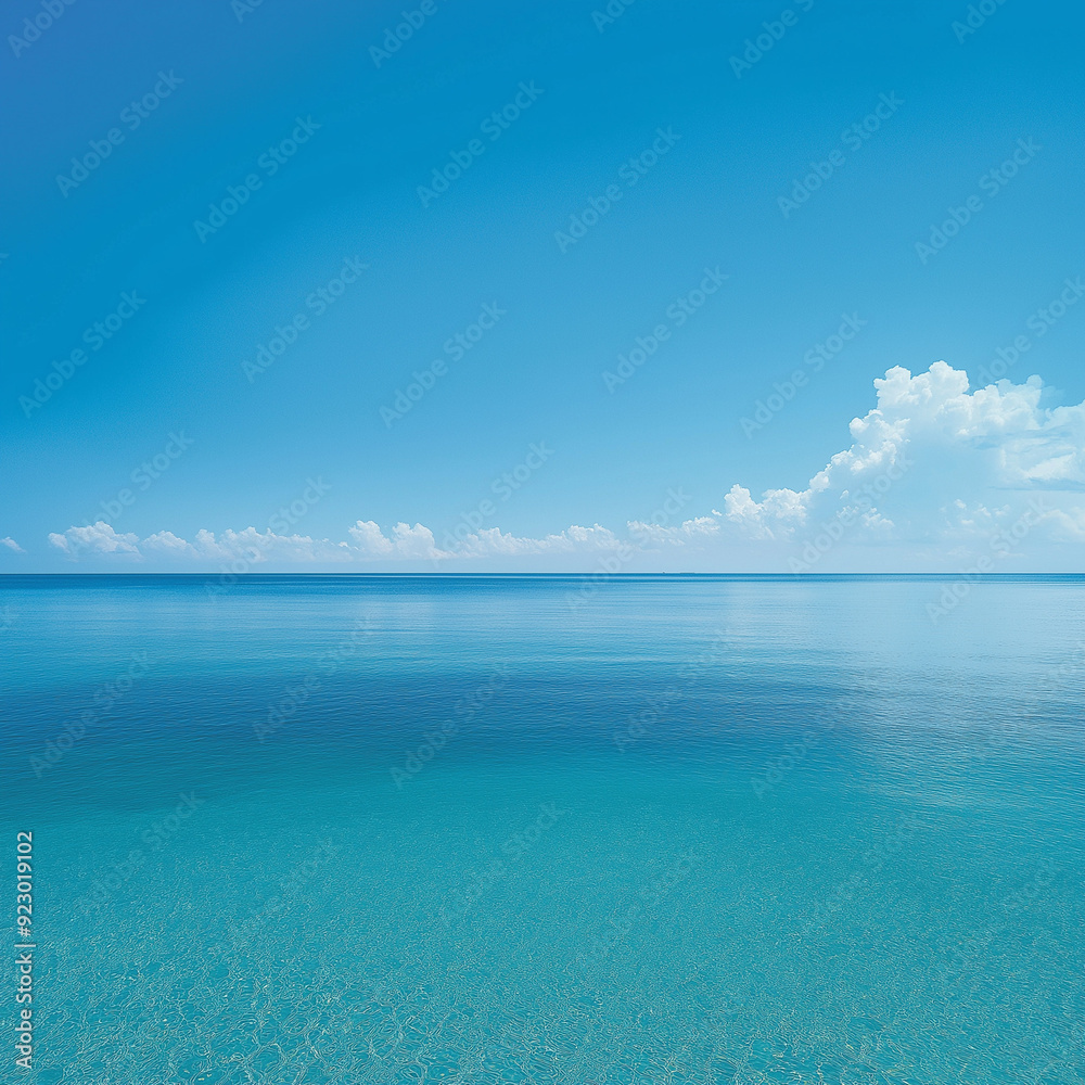 Crystal-clear blue sky stretching endlessly above a tranquil ocean Crystal-clear blue sky stretching endlessly above a tranquil ocean