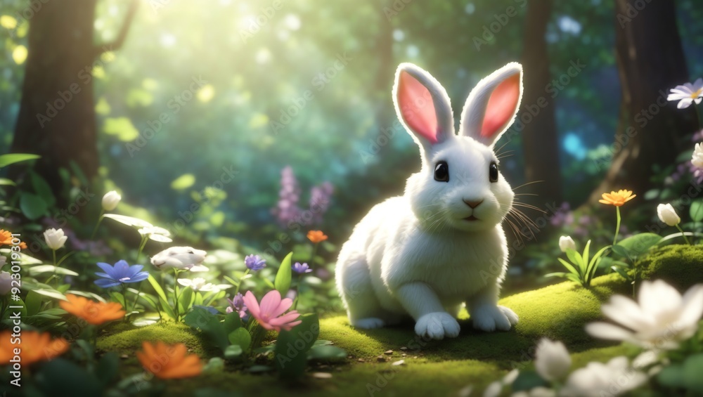 A Hare and Tortoise in a Sunlit Forest
