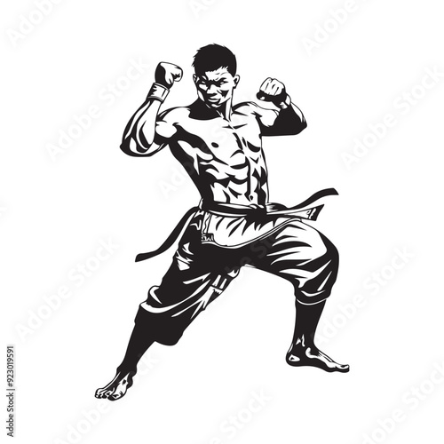 Muay thai fighter in hand drawing style vector. Vector illustration of Thai fighter on white background