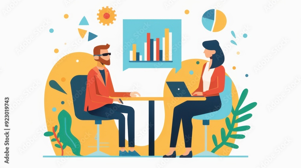 Investment advisory session, client receiving professional advice, flat design illustration Investment advisory session, client receiving professional advice, flat design illustration