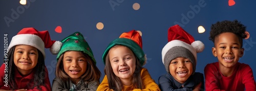 Photo of happy children wear Christmas hat 