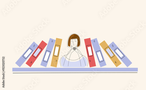 business woman working in an office is experiencing severe emotional stress. The concept of deadline, emotional burnout, fatigue, mental overstrain during work. Vector illustration.
