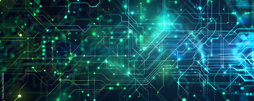 Obraz premium Abstract Digital Circuitry Pattern with Glowing Lines and Nodes