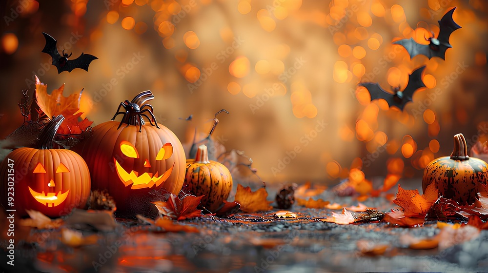 Halloween banner with pumpkin bats and spider Halloween banner with pumpkin bats and spider