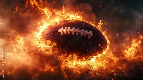 American Football engulfed in flames. photo