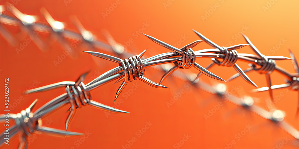 Close up of chrome barbed wire, generative AI