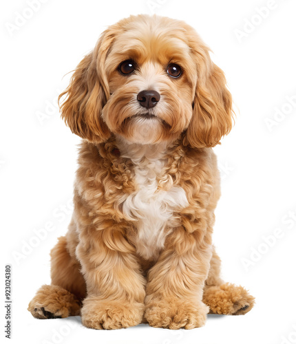 cavapoo puppy sitting isolated on transparent background