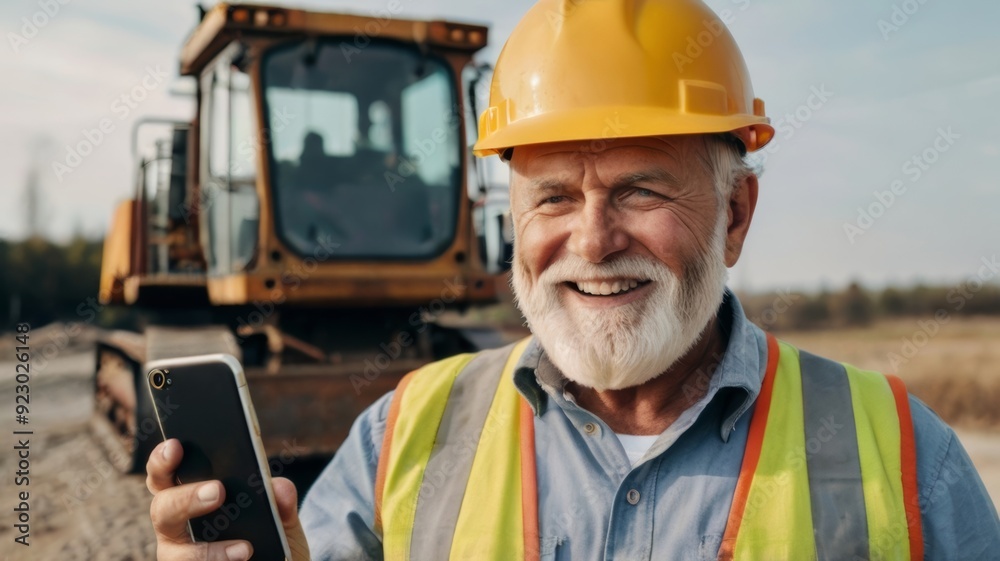 Happy senior bearded male miner standing at the camera Happy senior bearded male miner standing at the camera