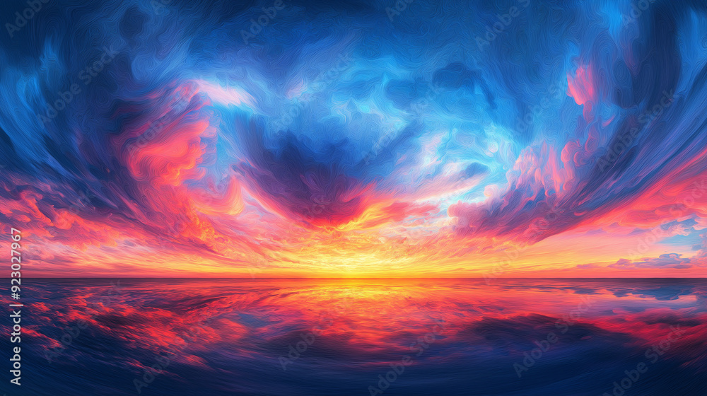 A vibrant sunset with a deep blue sky transitioning into shades of orange and pink A vibrant sunset with a deep blue sky transitioning into shades of orange and pink