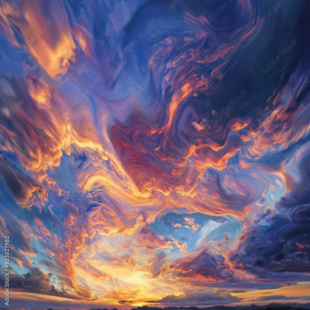 A vibrant sunset with a deep blue sky transitioning into shades of orange and pink A vibrant sunset with a deep blue sky transitioning into shades of orange and pink