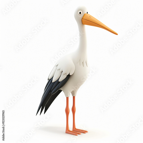 3d render icon of Stork cartoon plastic 3d clay isolated