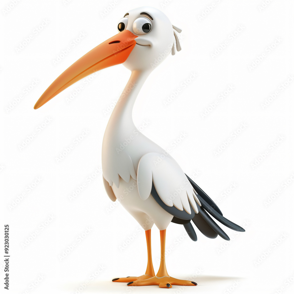 Obraz premium 3d render icon of Stork cartoon plastic 3d clay isolated