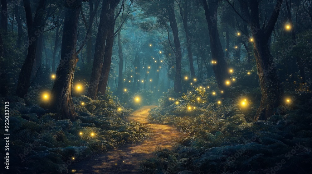 custom made wallpaper toronto digitalDarkened forest with fireflies their ethereal glow.