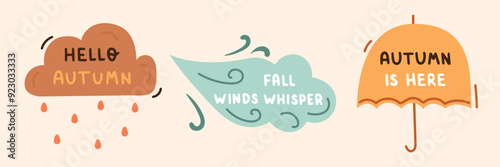 Autumn hand drawn lettering vector set