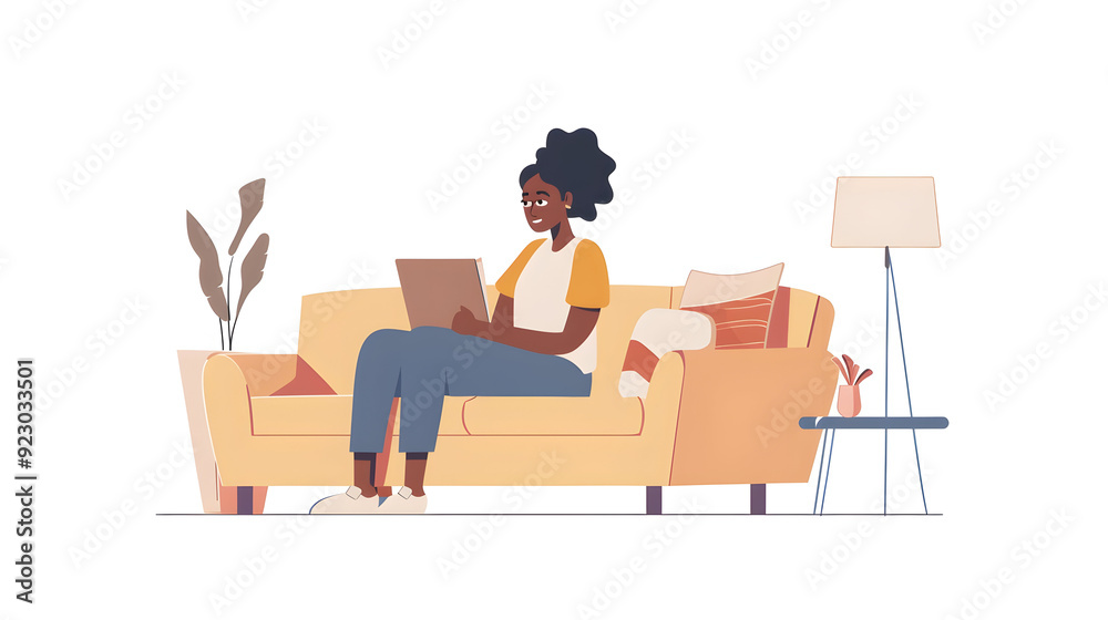 Happy young woman sitting on sofa and watching tv in living room. Happy young woman sitting on sofa and watching tv in living room.
