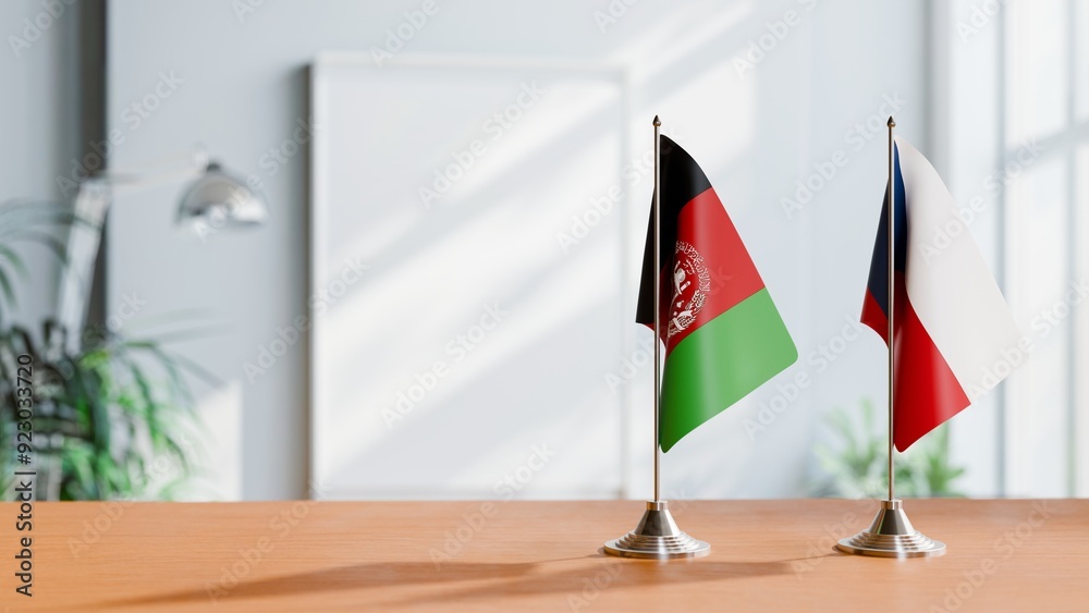 FLAGS OF AFGHANISTAN AND CZECH REPUBLIC ON TABLE FLAGS OF AFGHANISTAN AND CZECH REPUBLIC ON TABLE